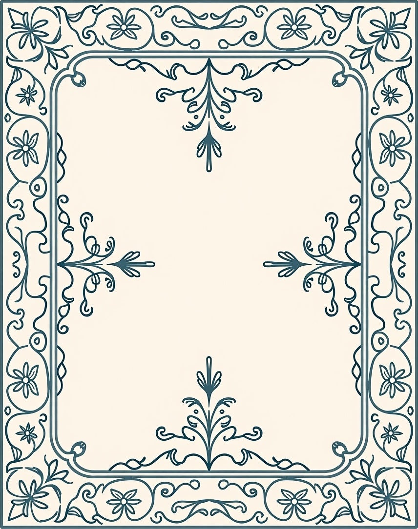 Teal Floral Archival Border Rug