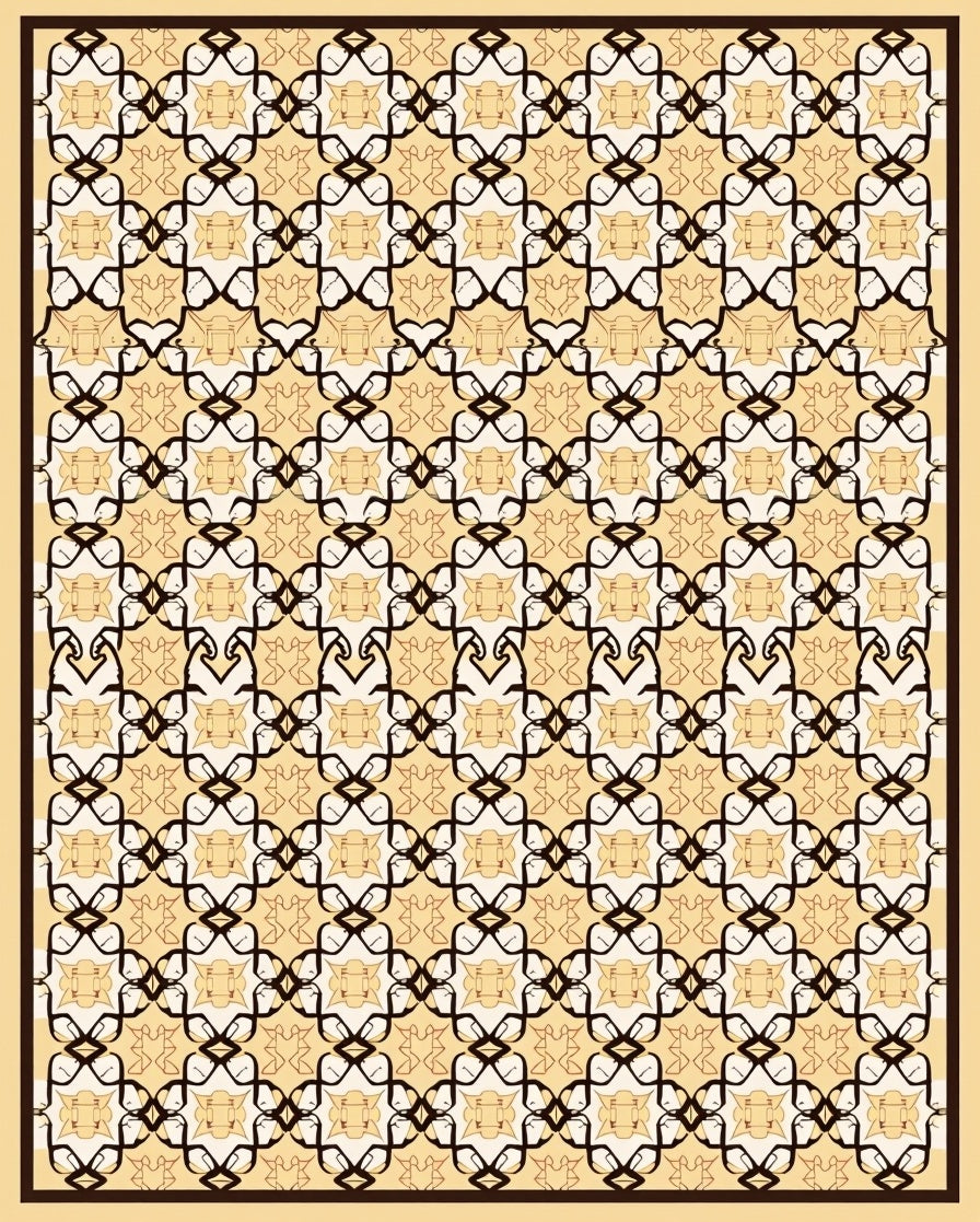 Cream and Brown Interlocking Arabesque Rug