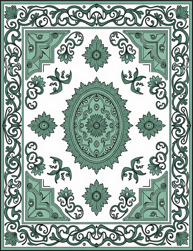 Seafoam Medallion Ornate Floral Rug