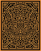 Orange Black Intricate Maze Graphic Rug