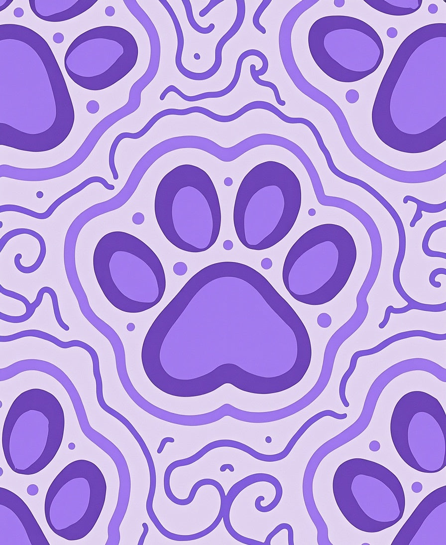 Purple Paw Print Swirls Rug