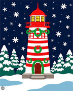 Red White Striped Lighthouse Snowscape Wreath Rug