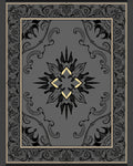 Gray Black Floral Crest Medallion Rug