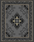 Gray Black Floral Crest Medallion Rug