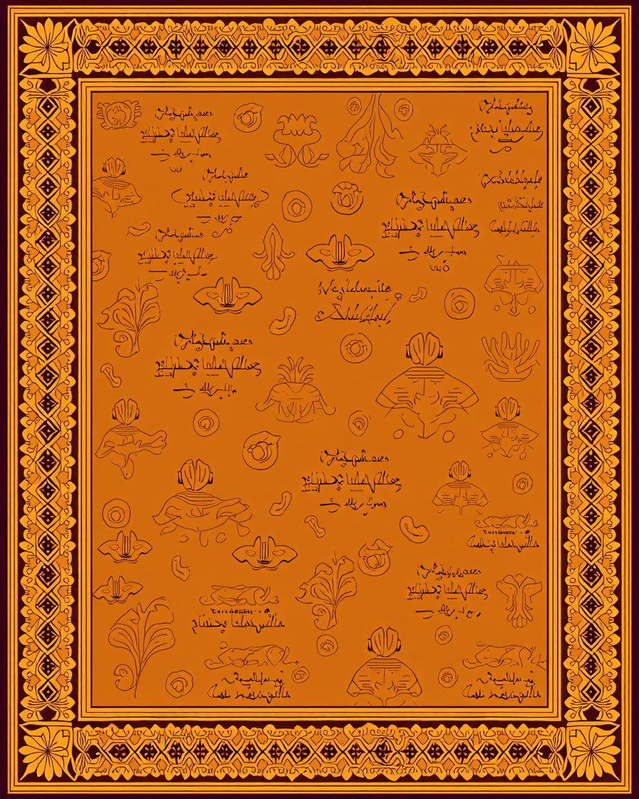 Orange Ochre Line Art Botanical Rug