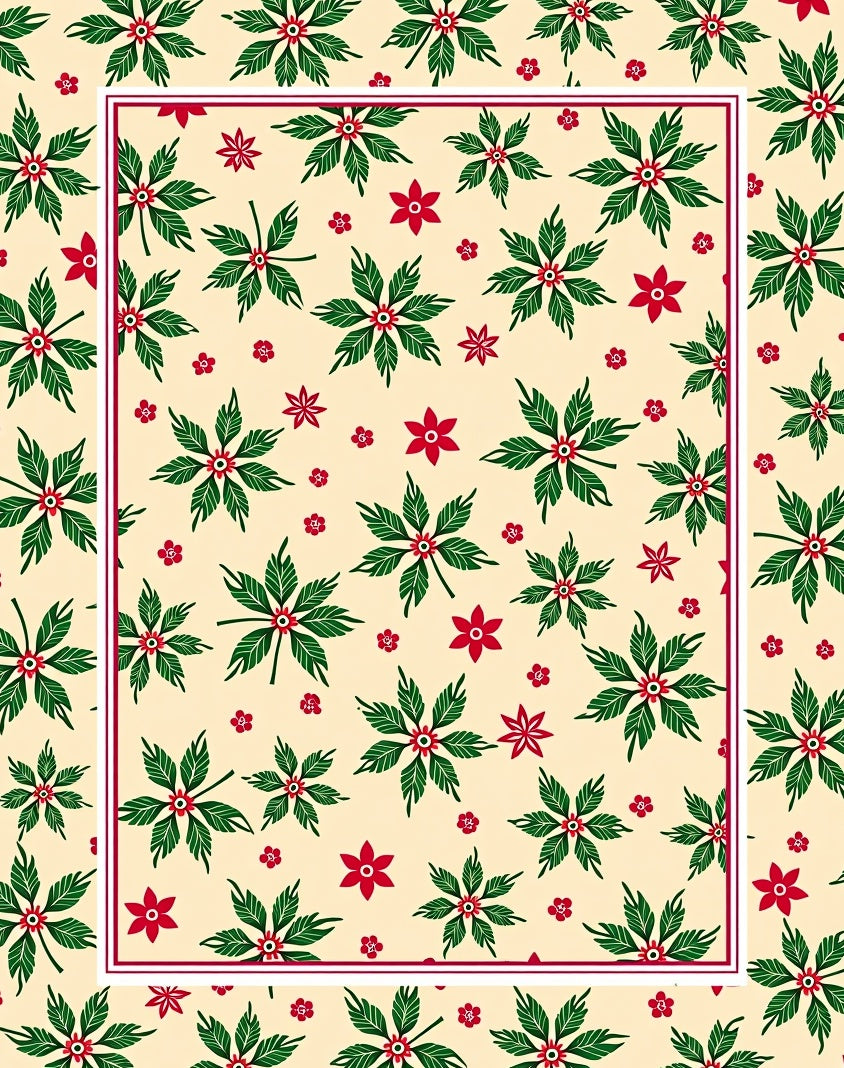 Festive Red Green Poinsettia Cream Cream Rug