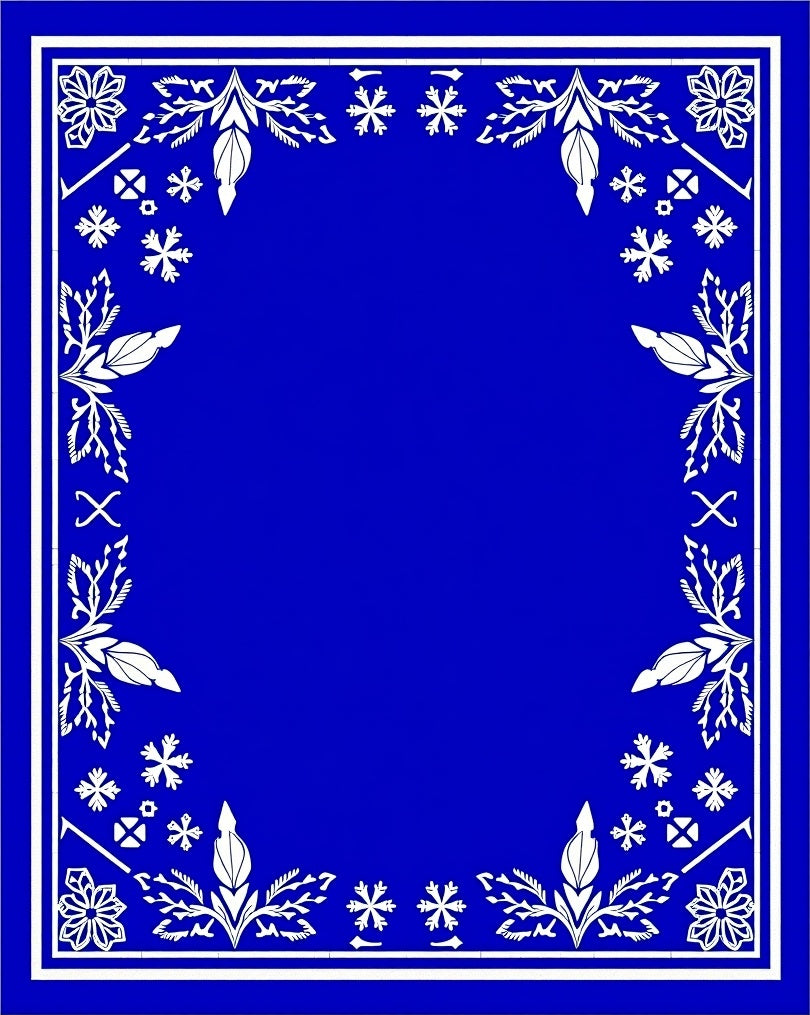 Deep Blue White Botanical Floral Frame Rug