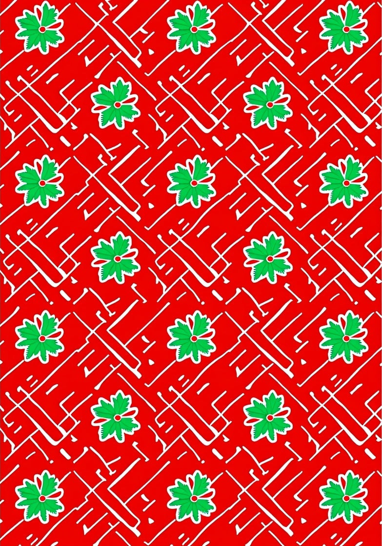Red Green Floral Geometric Abstract Rug
