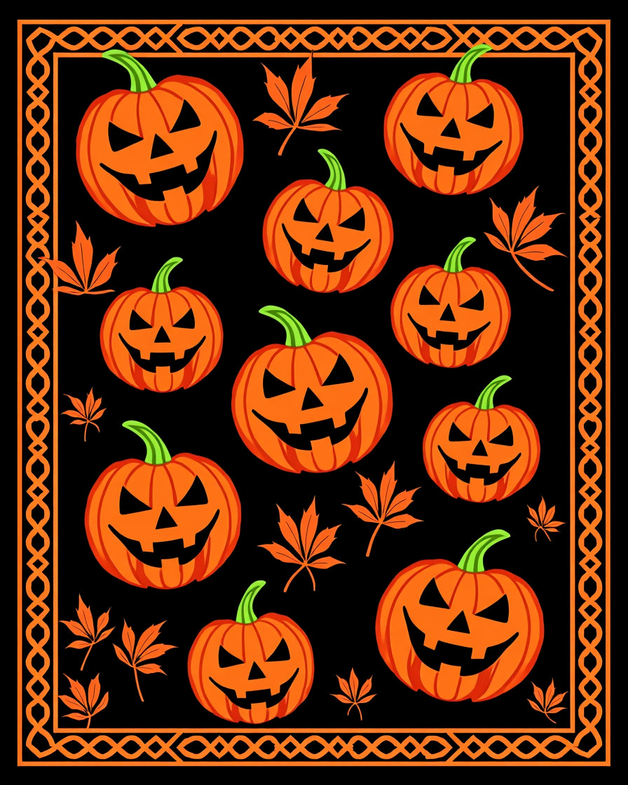 Orange Jack-o'-lantern Leaves Border Rug