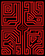 Crimson Circuit Board Maze Rug