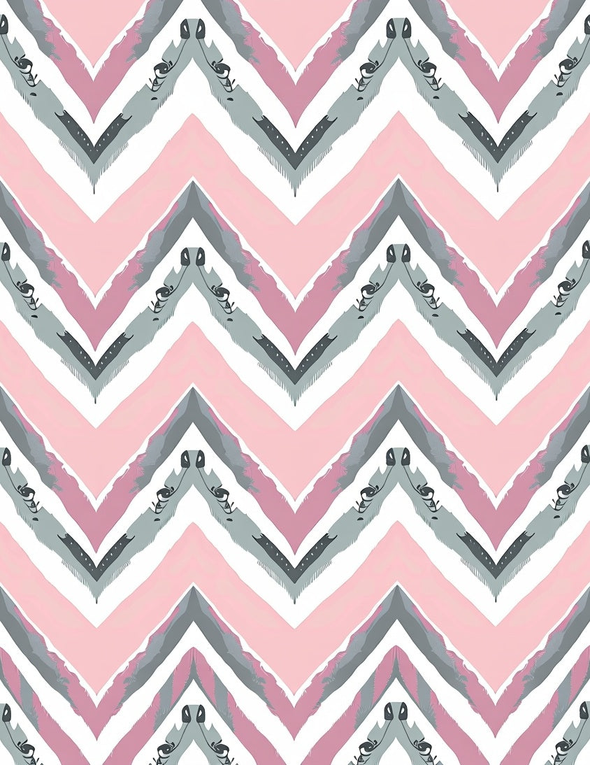 Pink Gray Chevron Flamingo Watercolor Rug