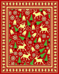 Red Festive Reindeer Snowflakes Bells Trees Rug