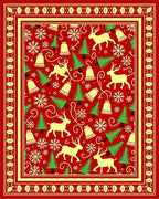 Red Festive Reindeer Snowflakes Bells Trees Rug