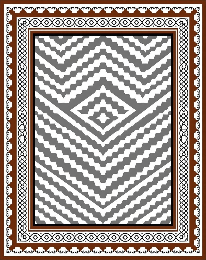 Brown Terra Cotta Chevron Diamond Border Rug