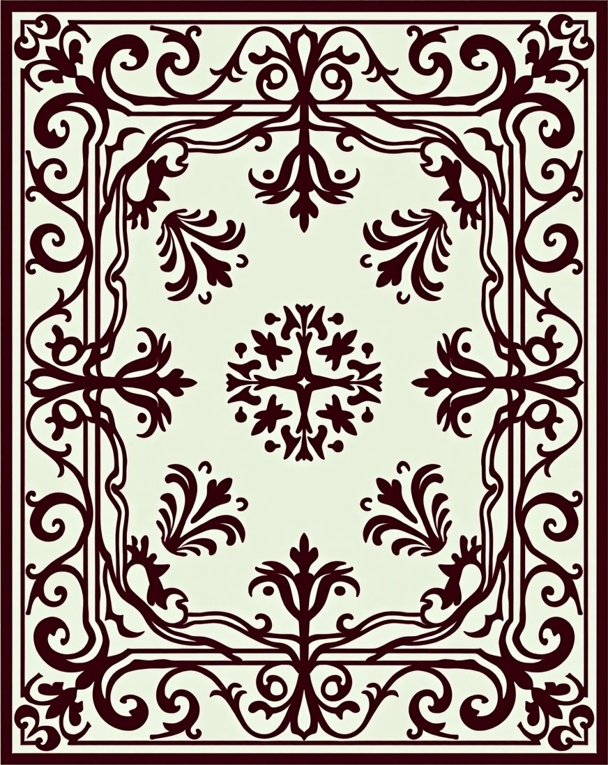 Ornate Burgundy Filigree Botanical Rug