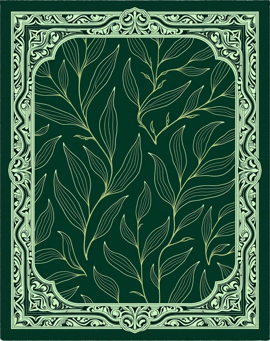 Emerald Green Botanical Vine Frame Rug