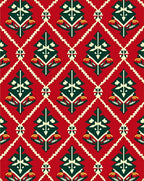 Crimson Emerald Diamond Tree Motif Rug