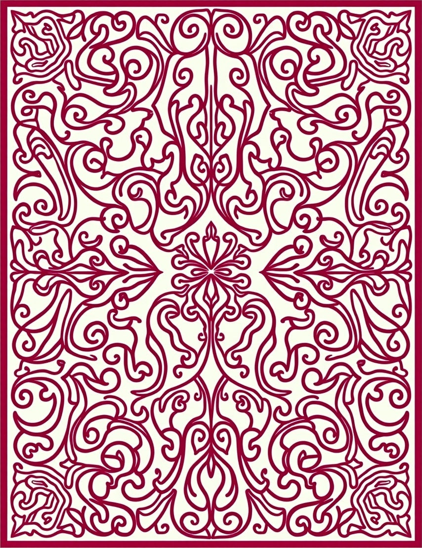 Deep Red Floral Scrollwork Medallion Rug