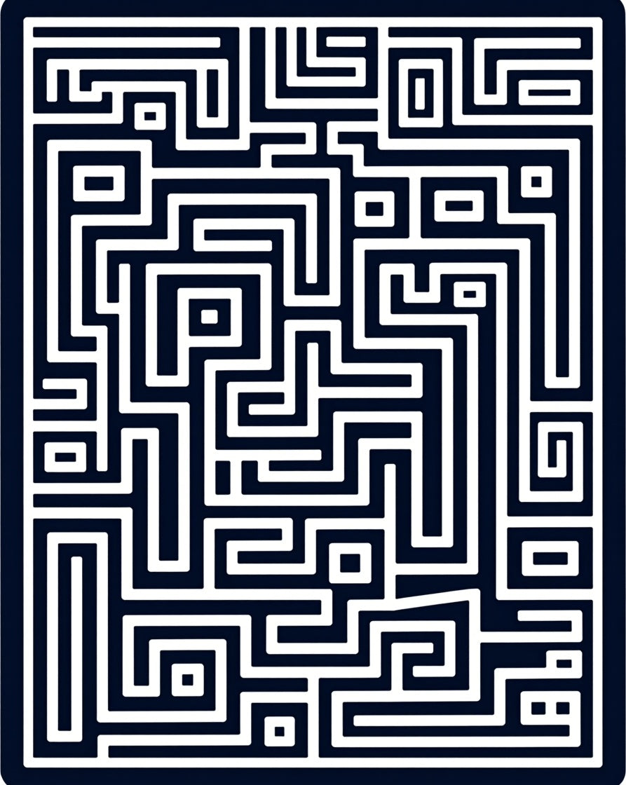 Dark Blue White Abstract Maze Rug
