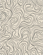 Cream Black Swirling Wavy Lines Rug
