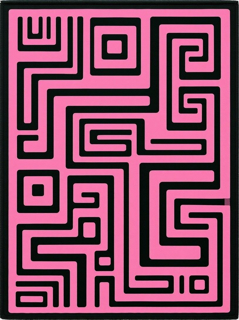 Pink Black Maze Geometric Design Rug