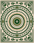 Forest Green Golden Sunburst Mandala Rug