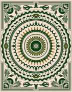 Forest Green Golden Sunburst Mandala Rug