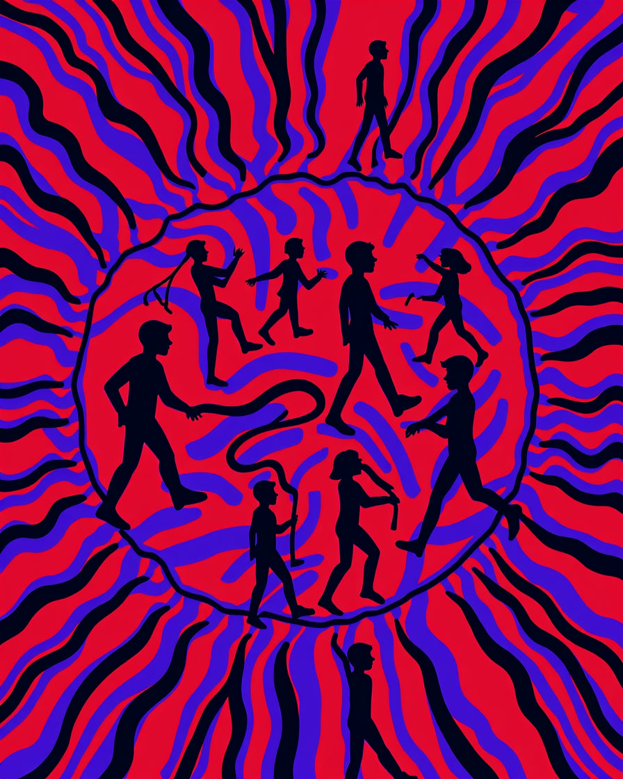 Psychedelic Human Wave Red Blue Rug