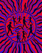 Psychedelic Human Wave Red Blue Rug