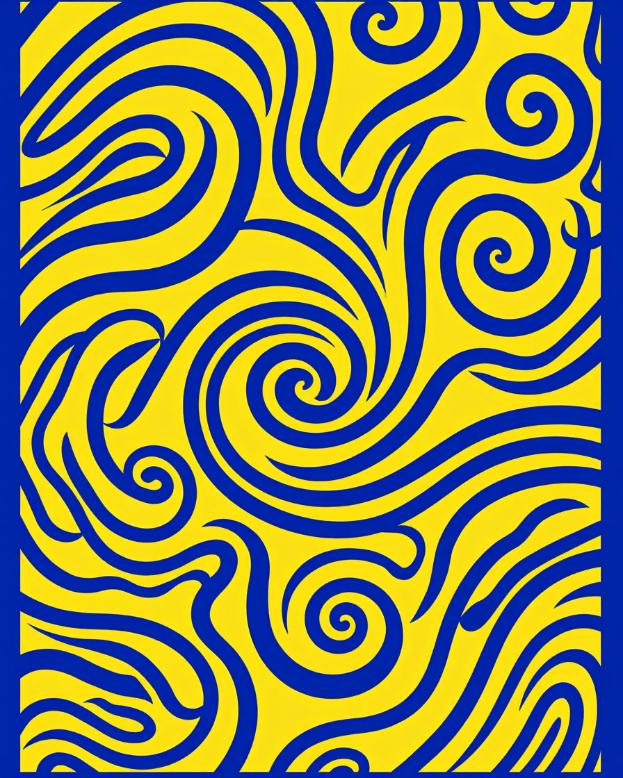 Bold Cobalt Swirls Yellow Rug