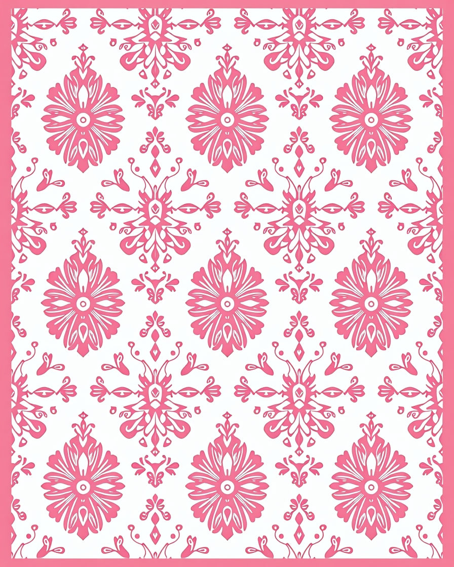 Pink Floral Damask Repeat Rug