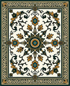 Deep Teal Golden Floral Medallion Rug
