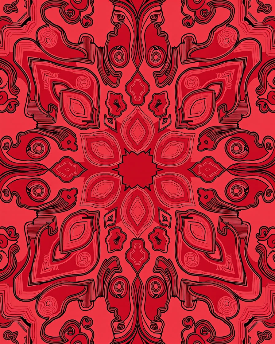 Crimson Swirl Floral Mandala Rug