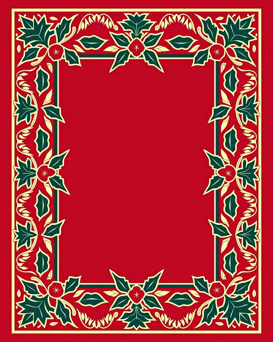Festive Red Green Holly Border Rug