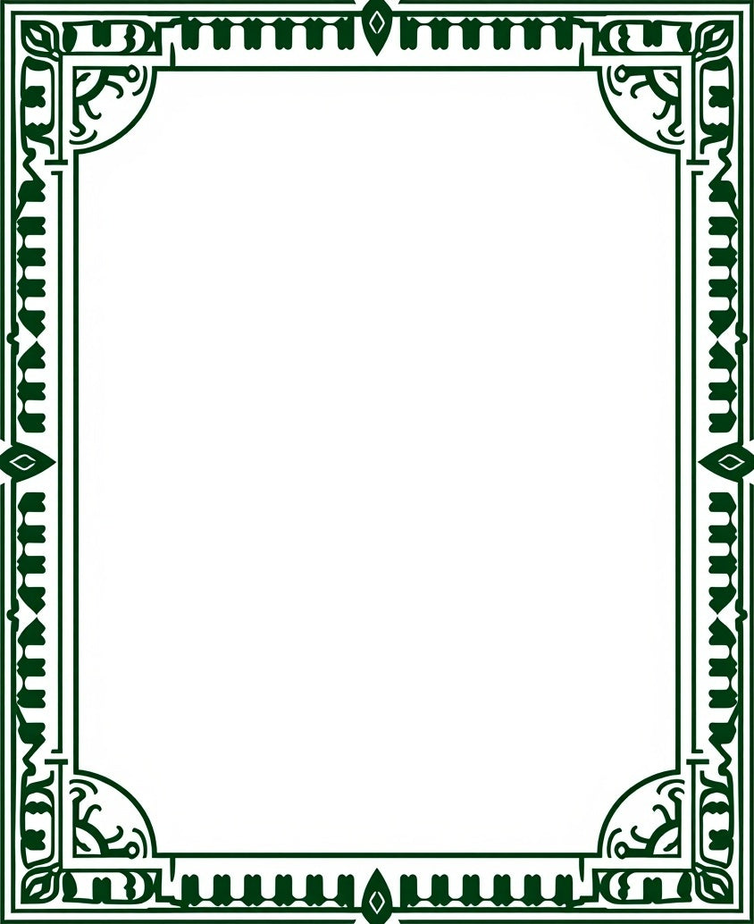 Dark Green Geometric Floral Border Rug