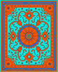 Vibrant Orange Teal Floral Garden Rug