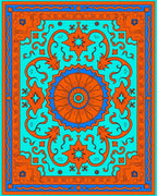 Vibrant Orange Teal Floral Garden Rug