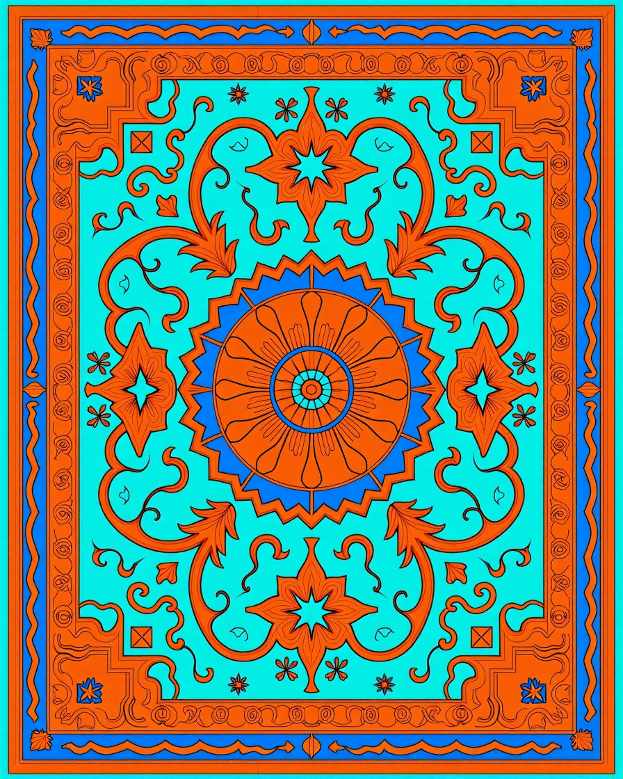 Vibrant Orange Teal Floral Garden Rug