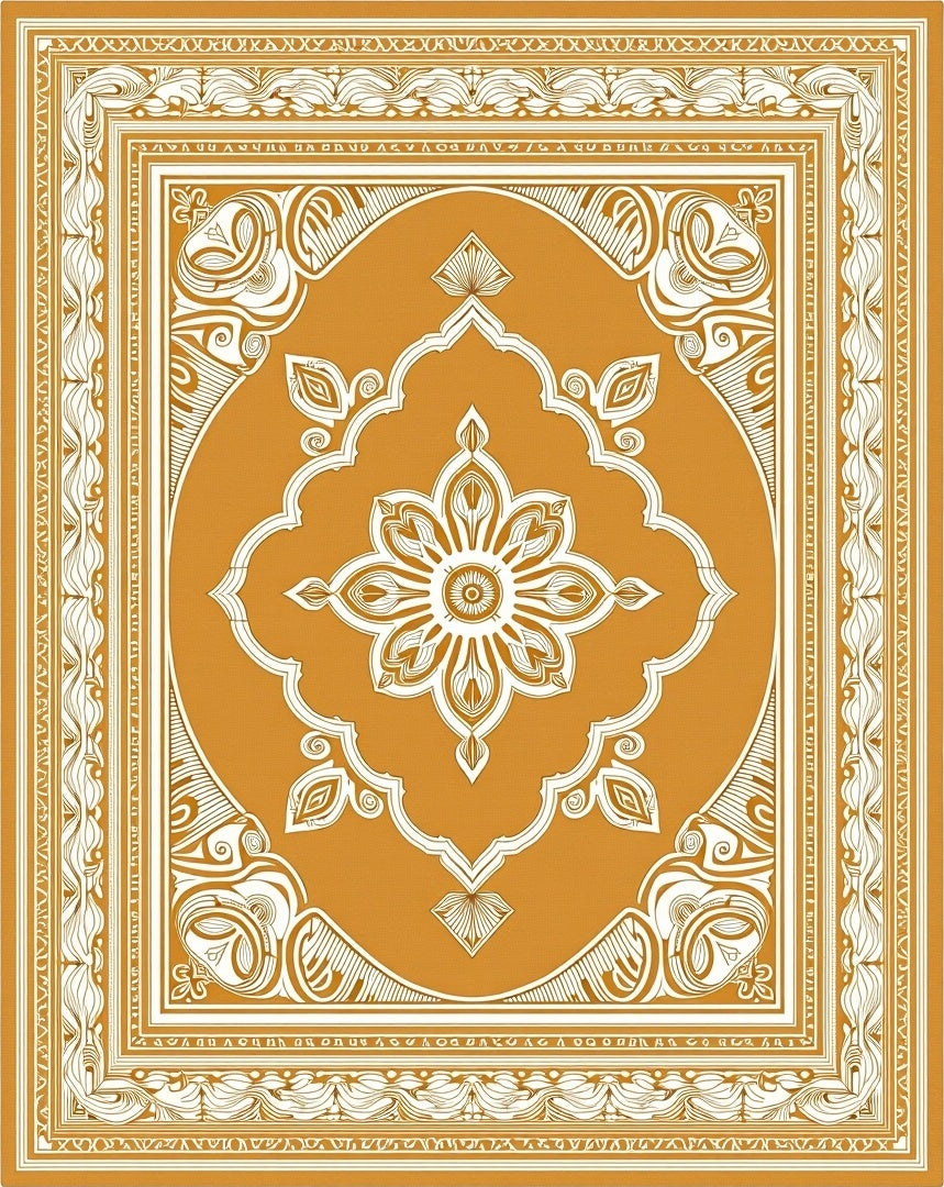 Golden Ochre Floral Medallion Border Rug