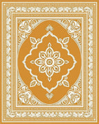 Golden Ochre Floral Medallion Border Rug