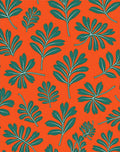 Vibrant Orange Teal Leafy Imprint Rug