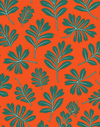 Vibrant Orange Teal Leafy Imprint Rug