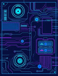 Futuristic Circuit Board Neon Blue Purple Rug