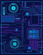 Futuristic Circuit Board Neon Blue Purple Rug