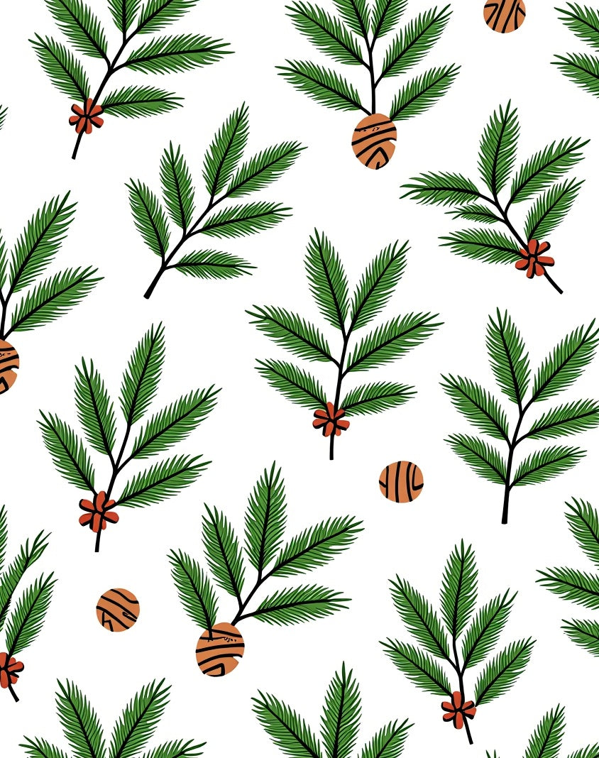 Green Pine Branches With Orange Orbs Rug