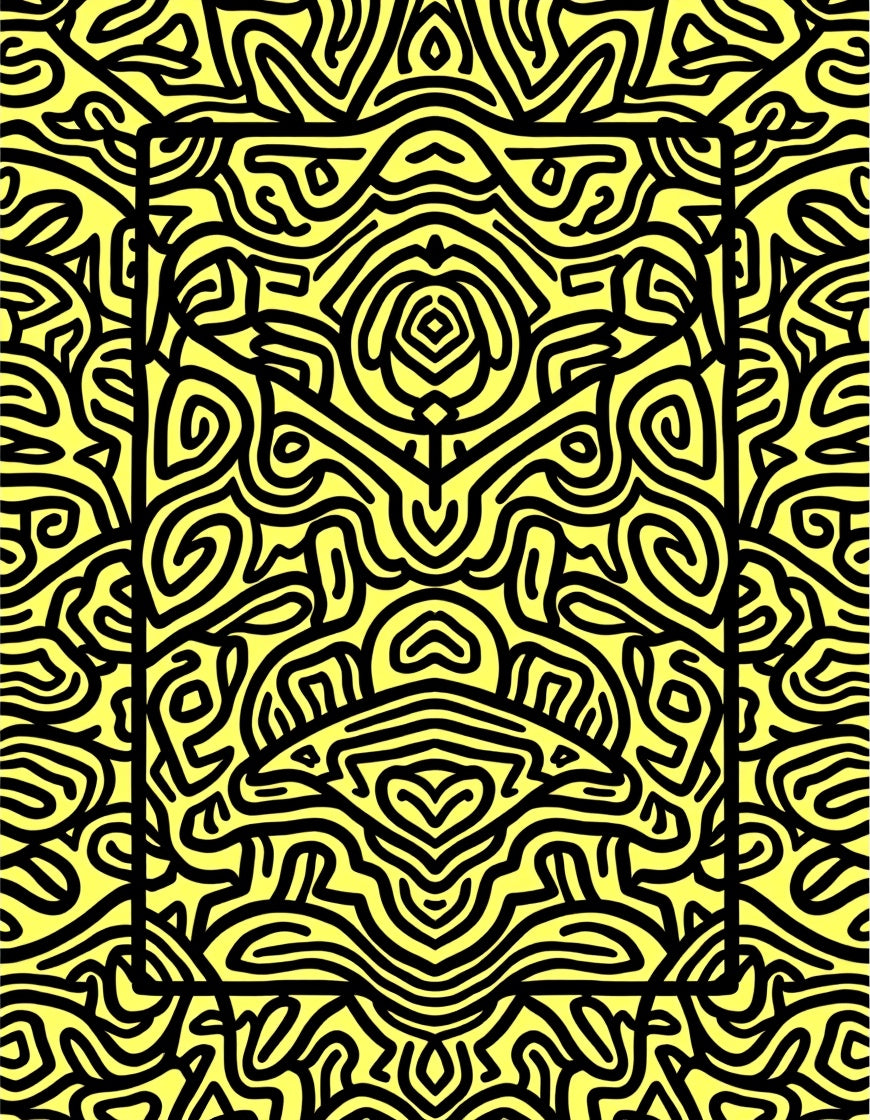 Black And Yellow Abstract Organic Lines Rug