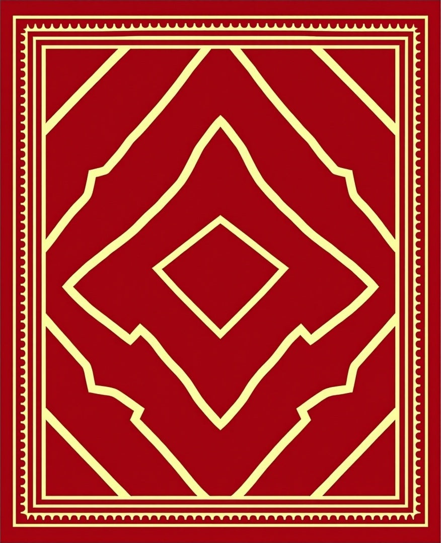 Crimson Yellow Geometric Diamond Frame Rug