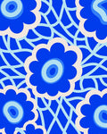 Bold Blue Retro Floral Net Rug