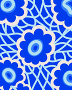Bold Blue Retro Floral Net Rug