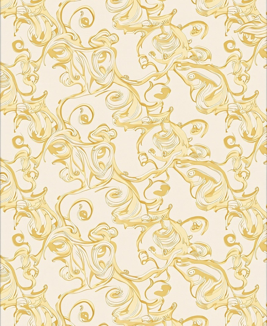 Golden Baroque Swirl Flourish Rug